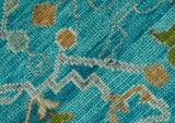 Custom Made The Plants and Roots Blue Hand Knotted Traditional Wool Area Rug
