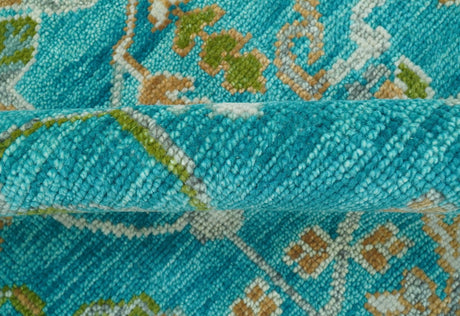 Custom Made The Plants and Roots Blue Hand Knotted Traditional Wool Area Rug