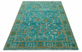 Custom Made The Plants and Roots Blue Hand Knotted Traditional Wool Area Rug
