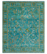 Custom Made The Plants and Roots Blue Hand Knotted Traditional Wool Area Rug
