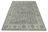 Custom Made Traditional Antique Distressed Gray and Beige Hand Knotted Wool Area Rug