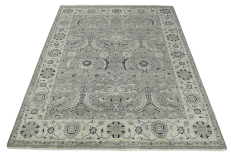 Custom Made Traditional Antique Distressed Gray and Beige Hand Knotted Wool Area Rug