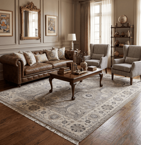 Custom Made Traditional Antique Distressed Gray and Beige Hand Knotted Wool Area Rug