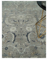 Custom Made Traditional Antique Distressed Gray and Beige Hand Knotted Wool Area Rug