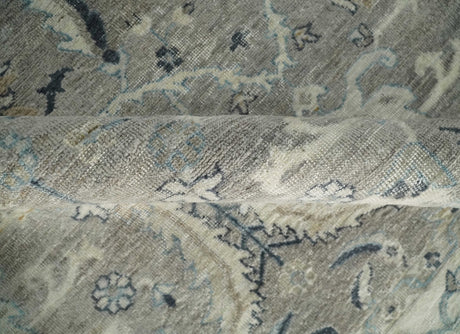 Custom Made Traditional Antique Distressed Gray and Beige Hand Knotted Wool Area Rug