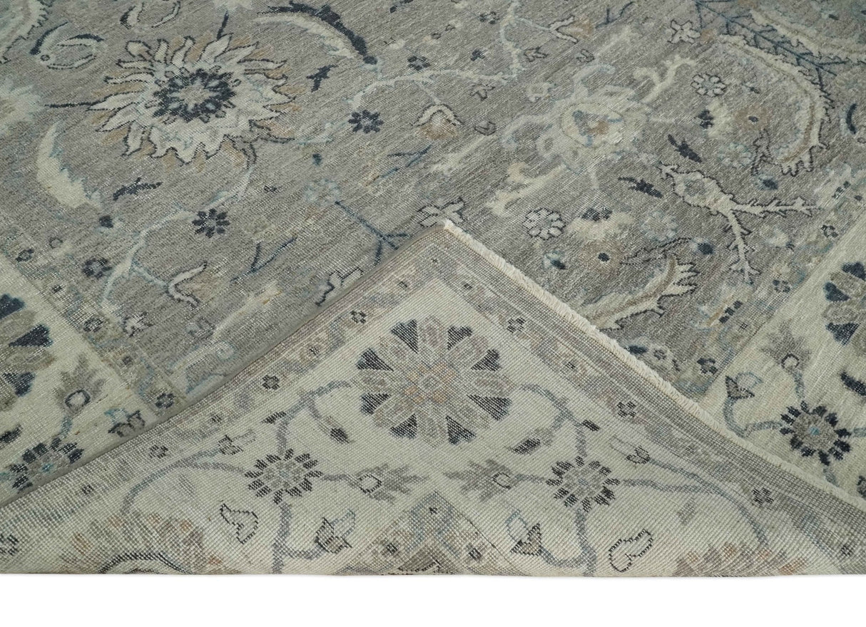 Custom Made Traditional Antique Distressed Gray and Beige Hand Knotted Wool Area Rug