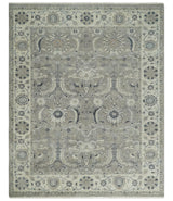 Custom Made Traditional Antique Distressed Gray and Beige Hand Knotted Wool Area Rug