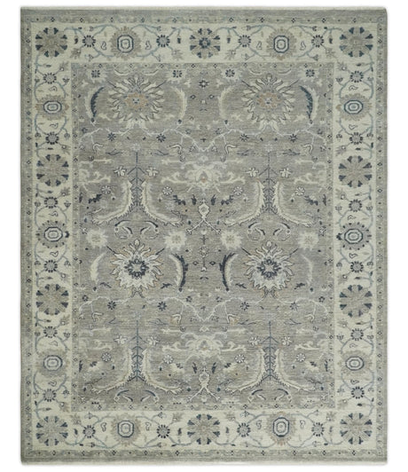 Custom Made Traditional Antique Distressed Gray and Beige Hand Knotted Wool Area Rug