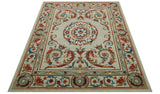 Custom Made Traditional Aubusson Design Beige And Brown Hand Tufted Wool Area Rug