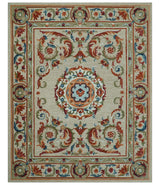 Custom Made Traditional Aubusson Design Beige And Brown Hand Tufted Wool Area Rug