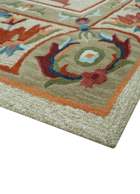 Custom Made Traditional Aubusson Design Beige And Brown Hand Tufted Wool Area Rug
