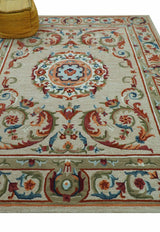 Custom Made Traditional Aubusson Design Beige And Brown Hand Tufted Wool Area Rug