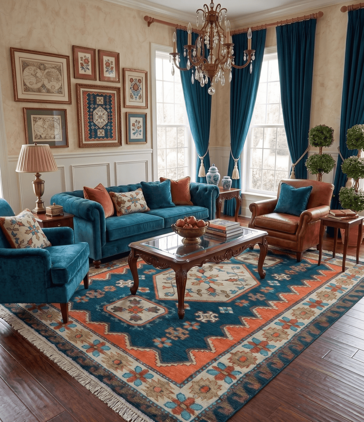 Custom Made Traditional Blue And Ivory Hand Knotted Wool Rug