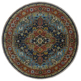 Custom Made Traditional Blue and Rust Hand Knotted Wool Area Rug