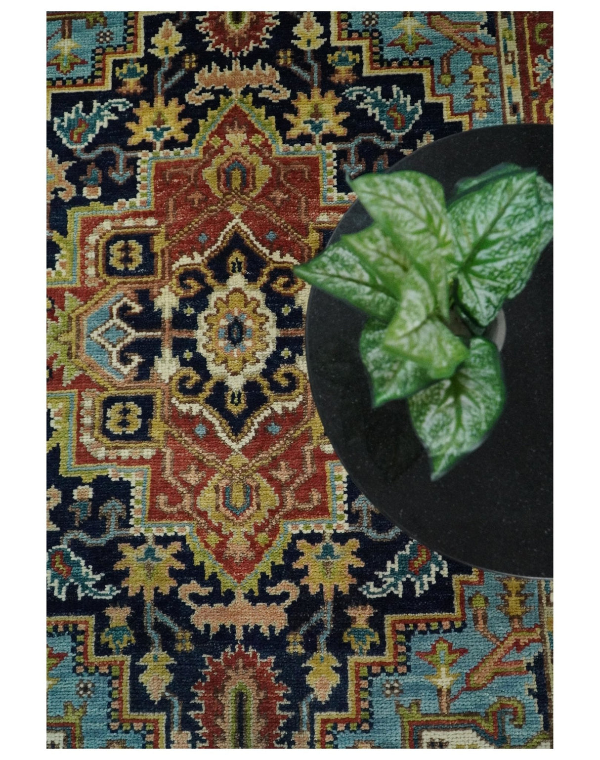 Custom Made Traditional Blue and Rust Hand Knotted Wool Area Rug
