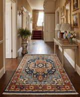 Custom Made Traditional Blue and Rust Hand Knotted Wool Area Rug
