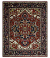 Custom Made Traditional Brown, Ivory and Blue Hand knotted Multi Size wool Area Rug
