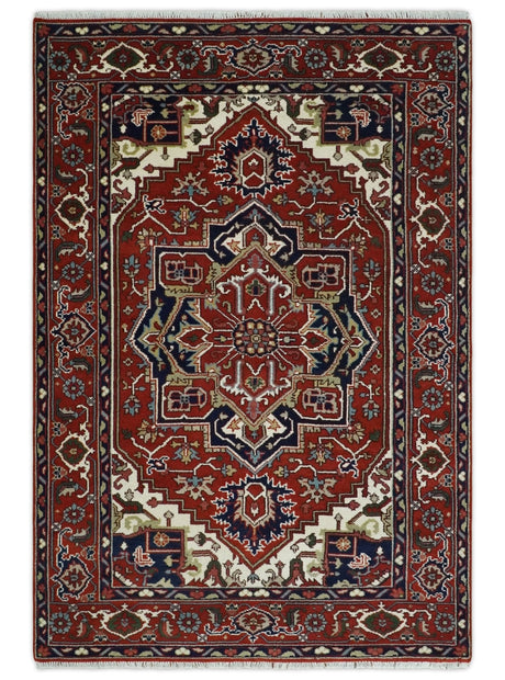 Custom Made Traditional Brown, Ivory and Blue Hand knotted Multi Size wool Area Rug