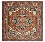 Custom Made Traditional Brown, Ivory and Blue Hand knotted Multi Size wool Area Rug