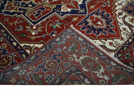 Custom Made Traditional Brown, Ivory and Blue Hand knotted Multi Size wool Area Rug