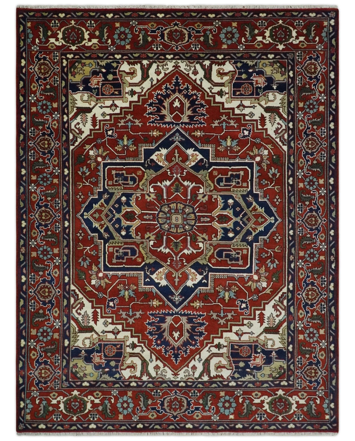 Custom Made Traditional Brown, Ivory and Blue Hand knotted Multi Size wool Area Rug