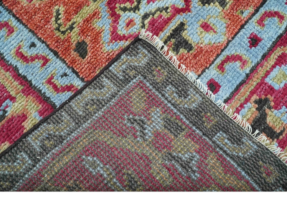 Custom Made Traditional Central Medallions Design Rust And Black Hand Knotted Wool Rug
