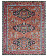 Custom Made Traditional Central Medallions Design Rust And Black Hand Knotted Wool Rug