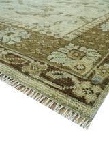 Custom Made Traditional Design Beige And Brown Hand Knotted wool area rug