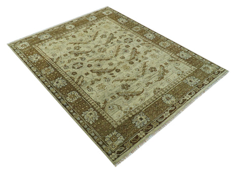 Custom Made Traditional Design Beige And Brown Hand Knotted wool area rug
