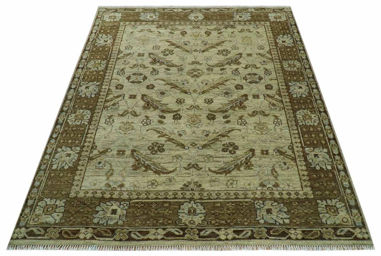 Custom Made Traditional Design Beige And Brown Hand Knotted wool area rug