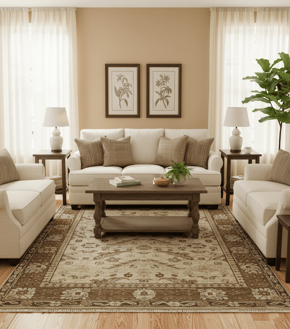 Custom Made Traditional Design Beige And Brown Hand Knotted wool area rug