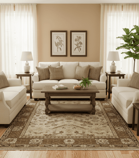 Custom Made Traditional Design Beige And Brown Hand Knotted wool area rug