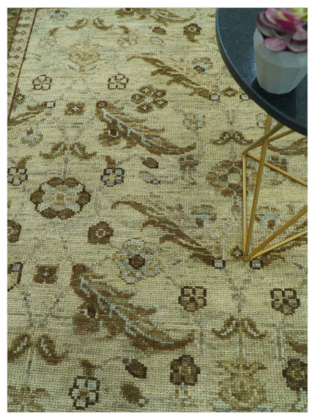 Custom Made Traditional Design Beige And Brown Hand Knotted wool area rug
