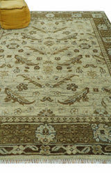 Custom Made Traditional Design Beige And Brown Hand Knotted wool area rug