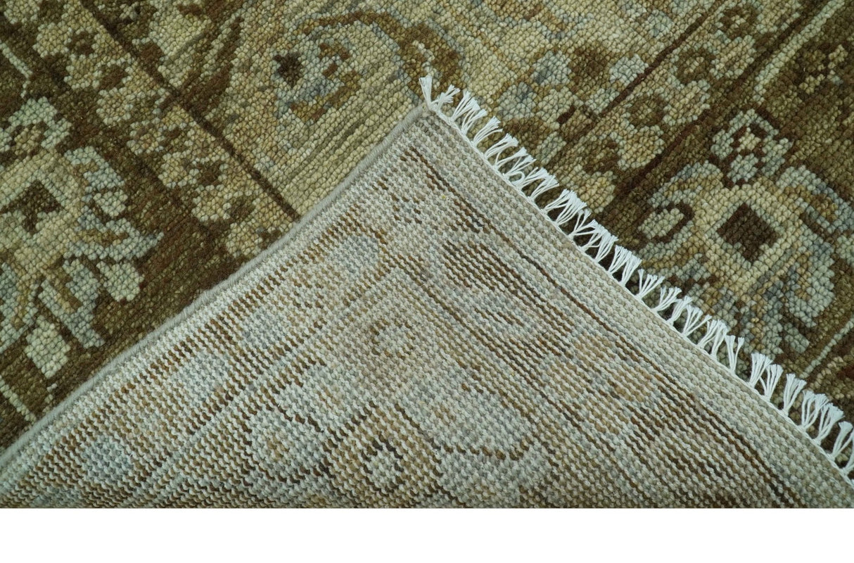Custom Made Traditional Design Beige And Brown Hand Knotted wool area rug
