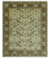 Custom Made Traditional Design Beige And Brown Hand Knotted wool area rug