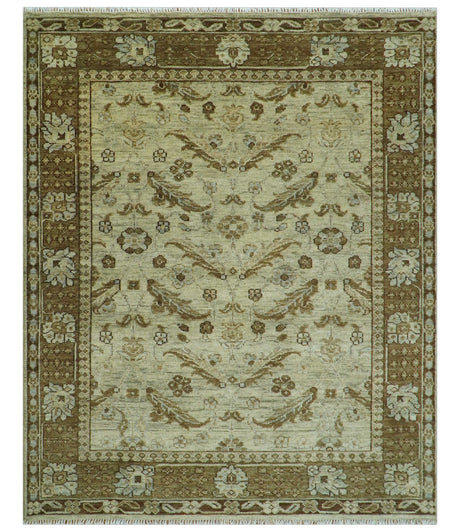 Custom Made Traditional Design Beige And Brown Hand Knotted wool area rug