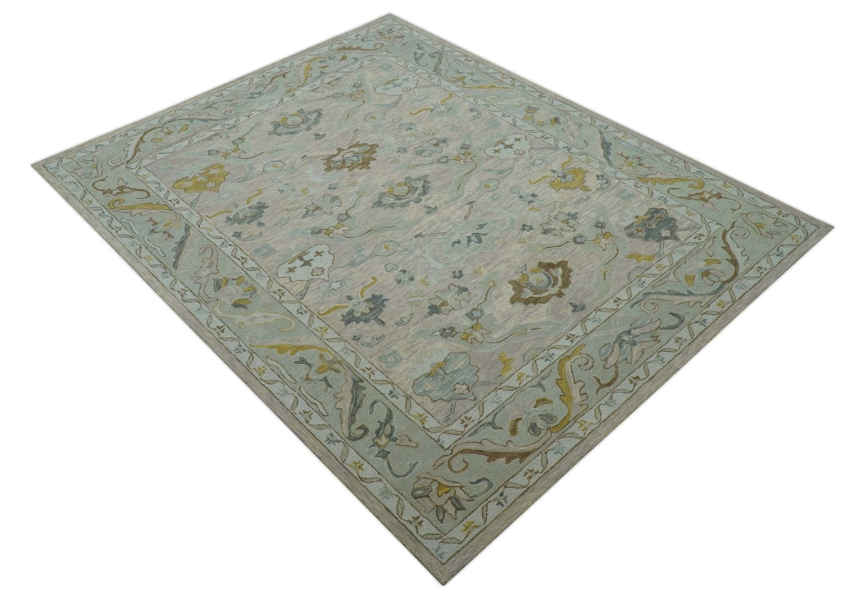 Custom Made Traditional Design Beige Peach Hand Tufted Wool Area Rug