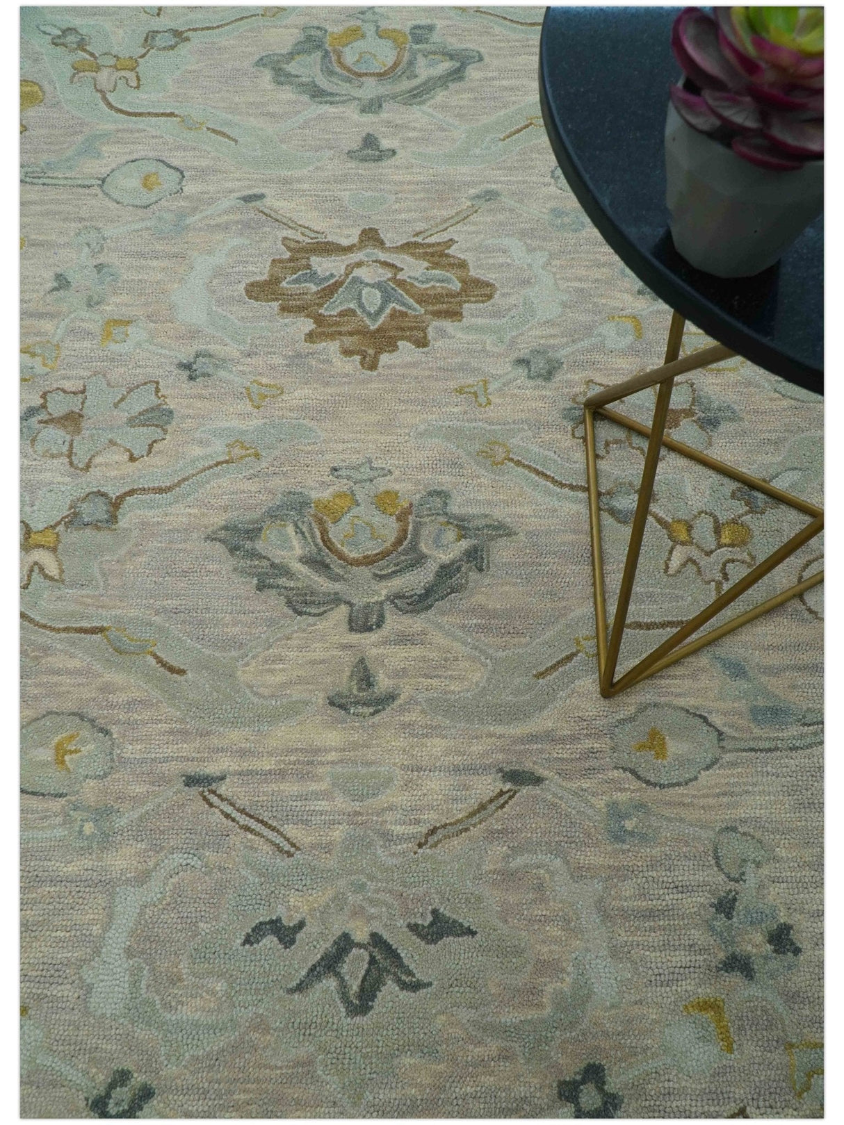 Custom Made Traditional Design Beige Peach Hand Tufted Wool Area Rug