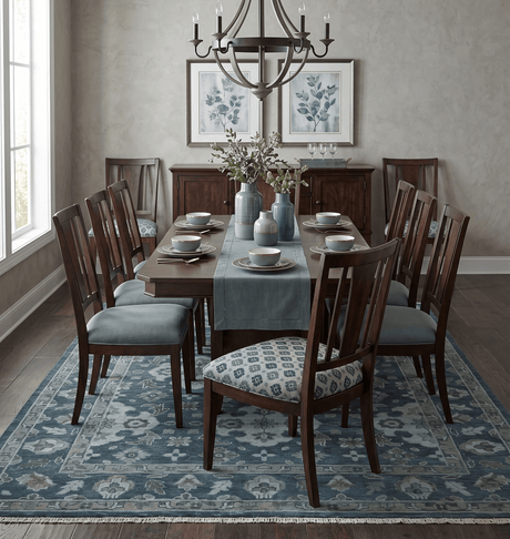 Custom Made Traditional Design Blue, Silver and Gray Hand knotted wool Area Rug