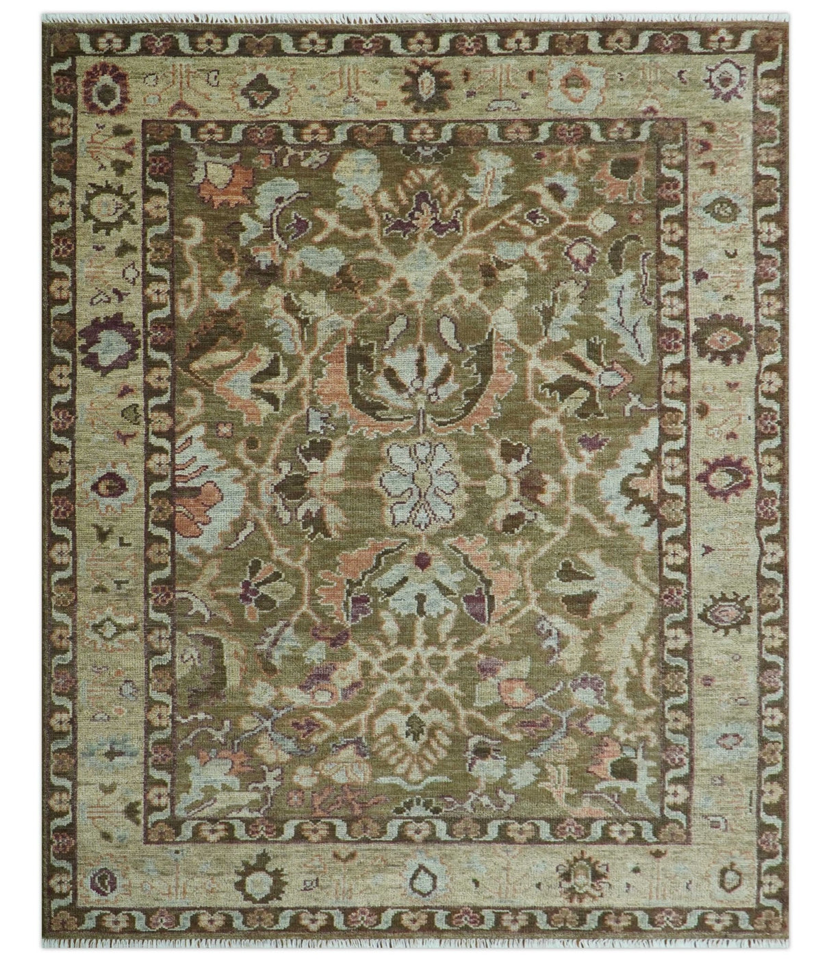 Custom Made Traditional Design Brown And Beige Hand Knotted wool area rug