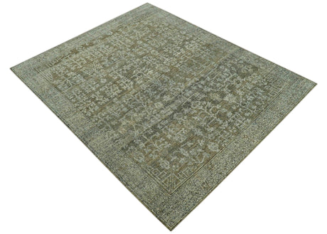 Custom Made Traditional Design Olive Hand Knotted Wool Area Rug