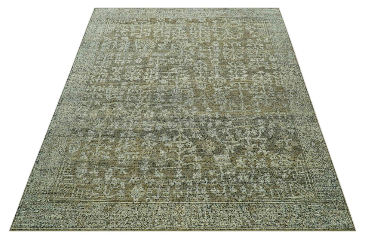 Custom Made Traditional Design Olive Hand Knotted Wool Area Rug