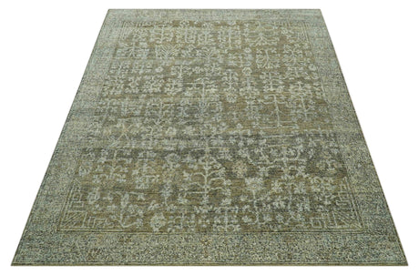 Custom Made Traditional Design Olive Hand Knotted Wool Area Rug