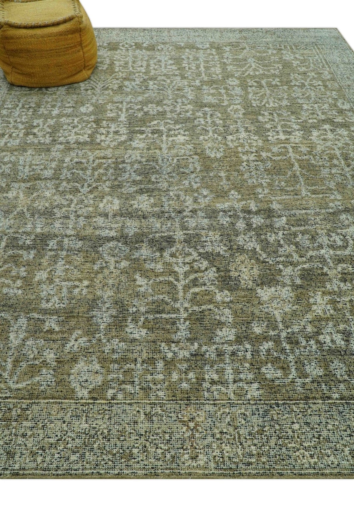 Custom Made Traditional Design Olive Hand Knotted Wool Area Rug