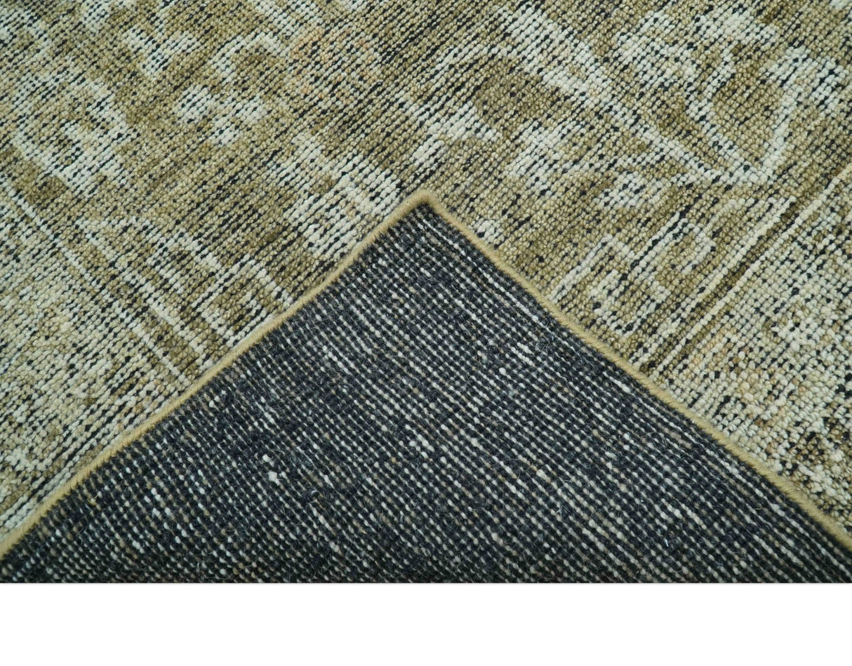 Custom Made Traditional Design Olive Hand Knotted Wool Area Rug
