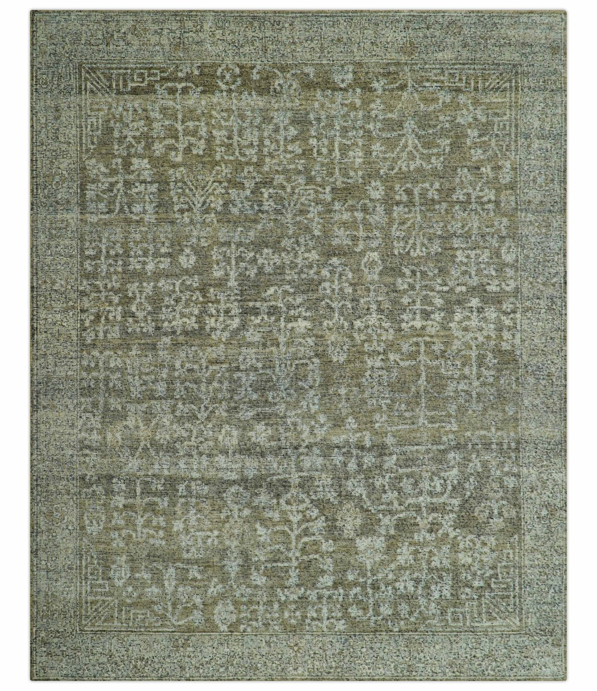 Custom Made Traditional Design Olive Hand Knotted Wool Area Rug