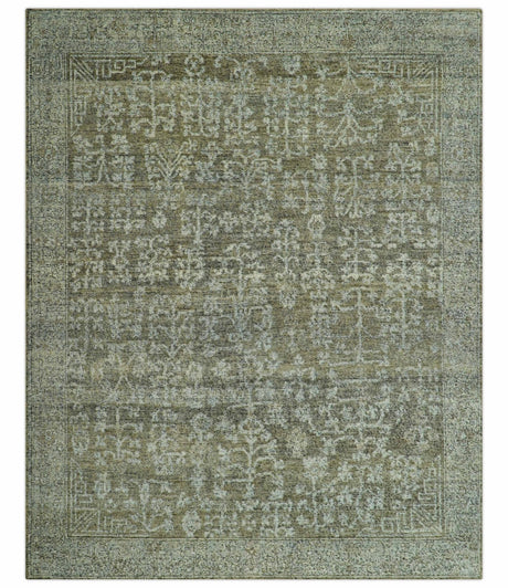 Custom Made Traditional Design Olive Hand Knotted Wool Area Rug