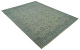 Custom Made Traditional Distressed Blue And Beige Hand Knotted wool area rug