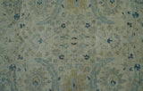 Custom Made Traditional Distressed Blue And Beige Hand Knotted wool area rug
